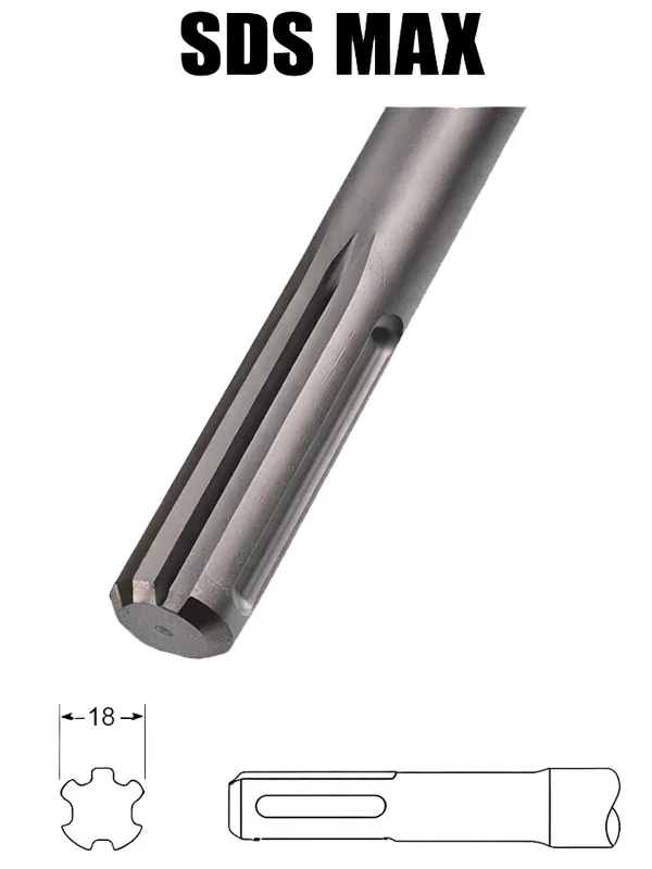Reconnaître un raccord SDS-Max : queue Ø 18 mm à 3 nervures (perforateur de 5 kg et plus)